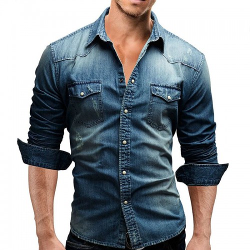Male Long Sleeve Shirts Casual Solid Color Denim Slim Fit Dress Shirts Male Long Sleeve Shirts Casual Solid Color Denim Slim Fit Dress Shirts