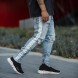 Knee Hole Side Zipper Slim Distressed Jeans Men  Ripped tore up Jeans For Men stripe pants Knee Hole Side Zipper Slim Distressed Jeans Men  Ripped tore up Jeans For Men stripe pants