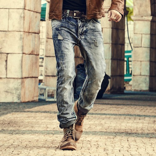 Mens Retro ripped jeans mens solid Washing denim jeans new Korean style casual trousers stretch man denim pants100% Cotton Mens Retro ripped jeans mens solid Washing denim jeans new Korean style casual trousers stretch man denim pants100% Cotton