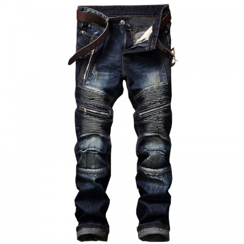 Men's Pleated Biker Jeans Pants Slim Fit Brand Designer Motocycle Denim Trousers For Male Straight Washed Multi Zipper Men's Pleated Biker Jeans Pants Slim Fit Brand Designer Motocycle Denim Trousers For Male Straight Washed Multi Zipper