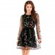 Sexy Women Floral Embroidery Dress Sheer Mesh Summer Boho Mini A-line Dress See-through Black Dress Sexy Women Floral Embroidery Dress Sheer Mesh Summer Boho Mini A-line Dress See-through Black Dress