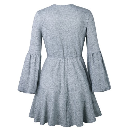 Women V Neck Ruffle Knitted Sweater Dress Autumn Winter Lace Up Short Dresses Casual Long Sleeve Solid A-Line Dress Women V Neck Ruffle Knitted Sweater Dress Autumn Winter Lace Up Short Dresses Casual Long Sleeve Solid A-Line Dress