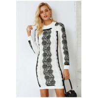 Neck twist knitted sweater dress women Elegant lace autumn winter dress 2018 Vintage long sleeve mini dress