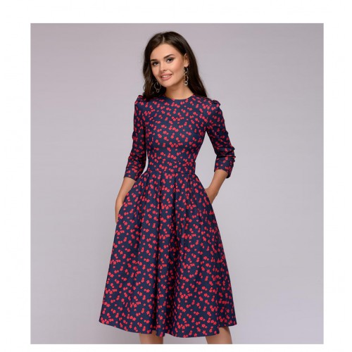 Women Dress 2018 Vintage printing party Three Quarter Sleeve women Autumn Dress Women Dress 2018 Vintage printing party Three Quarter Sleeve women Autumn Dress