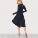 A Line Ladies Dresses Navy Long Sleeve Mock Neck Glitter Fit abd Flare Dress Stand Collar Elegant Party Dress A Line Ladies Dresses Navy Long Sleeve Mock Neck Glitter Fit abd Flare Dress Stand Collar Elegant Party Dress