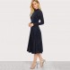 A Line Ladies Dresses Navy Long Sleeve Mock Neck Glitter Fit abd Flare Dress Stand Collar Elegant Party Dress A Line Ladies Dresses Navy Long Sleeve Mock Neck Glitter Fit abd Flare Dress Stand Collar Elegant Party Dress
