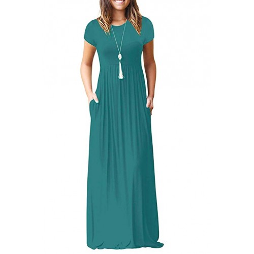 Women's Short Sleeve Loose Plain Maxi Dresses Casual Long Dresses With Pockets Women's Short Sleeve Loose Plain Maxi Dresses Casual Long Dresses With Pockets