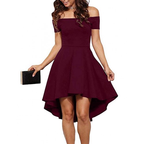 Womens Off The Shoulder Short Sleeve High Low Cocktail Skater Dress Womens Off The Shoulder Short Sleeve High Low Cocktail Skater Dress