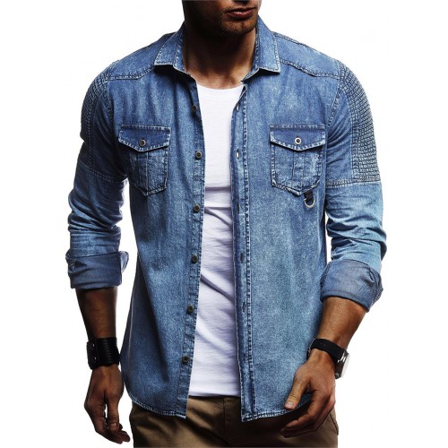 Men Washed Shirts Long Sleeves Slim Fit Jean Shirts For Men Cowboy Tees Tops Classic Casual Outerwear Men Washed Shirts Long Sleeves Slim Fit Jean Shirts For Men Cowboy Tees Tops Classic Casual Outerwear