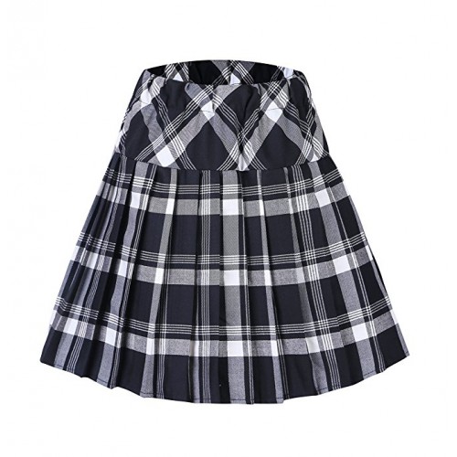 Women's Elastic Waist Tartan Pleated School Skirt Women's Elastic Waist Tartan Pleated School Skirt